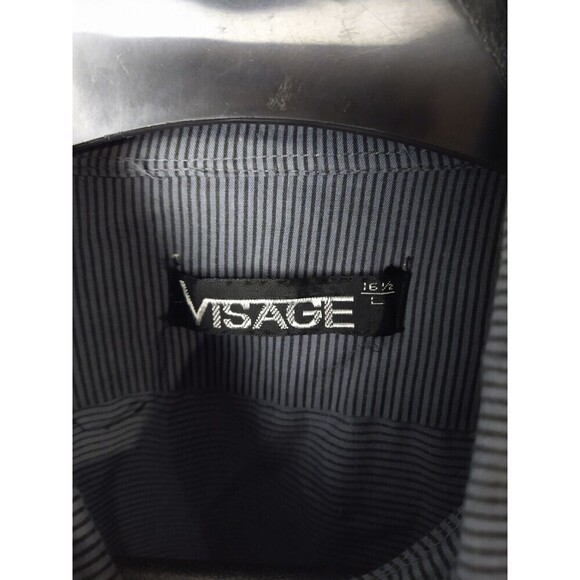 Visage Grey Black Striped Button Down Long Sleeve Dress Shirt. Size L - Picture 6 of 8
